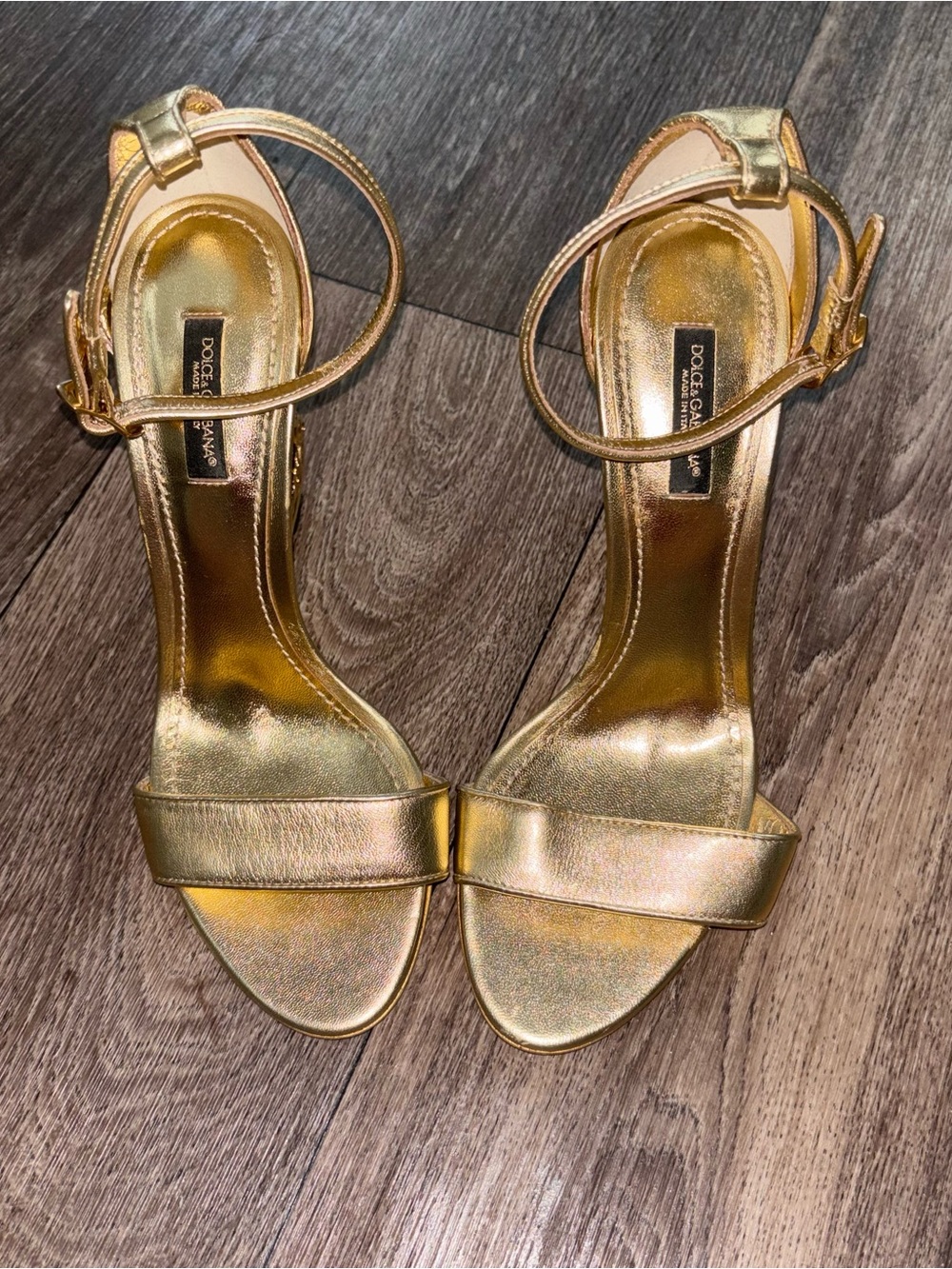 Dolce & Gabbana Metallic Gold Ankle-Strap Heels